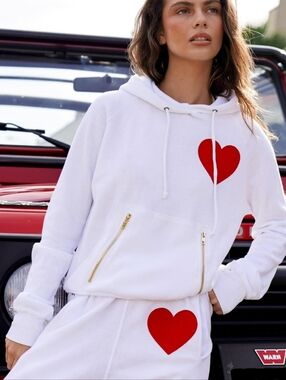 Aviator Nation Heart Stitch Hoodie Zipper Pockets Medium